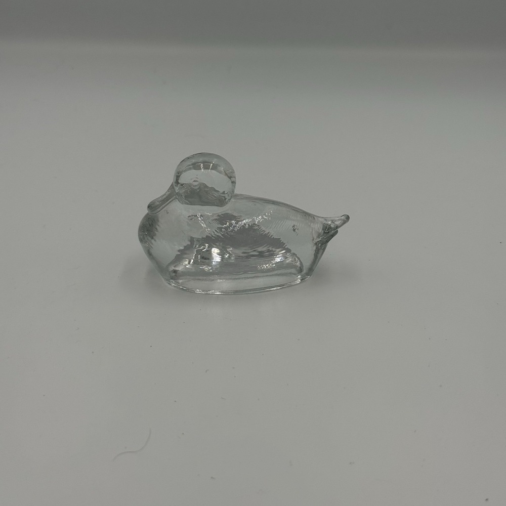 Clear Glass Duck Paperweight Figurine